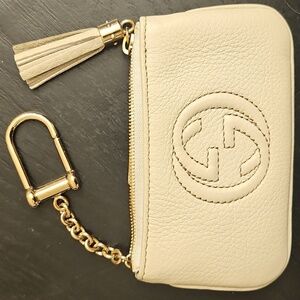 Gucci Soho Leather Tassel Key Pouch Cream GG Logo Authentic